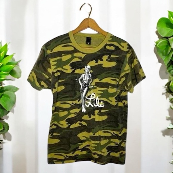 Vintage Single Stitch Camo Print Pinup Girl Burlesque Las Vegas T Shirt - Picture 1 of 10